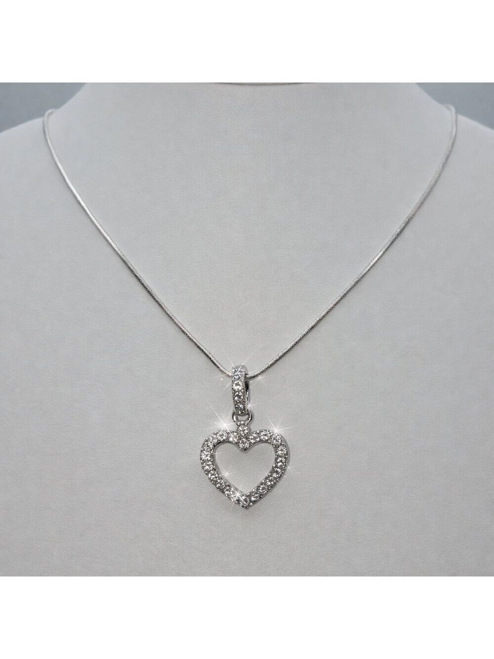 Heart Necklace Clear Stones Silver Pendant Charming Love Gift 18''